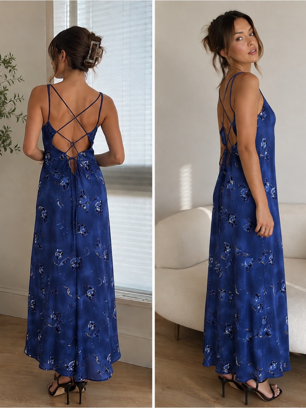 Vintage Y2K 90’s Cottagecore DBY Maxi Dress Floral Blue White 13/14